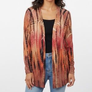 CHICO’S | Top Open Front Tye Dye Orange Red Sz 1